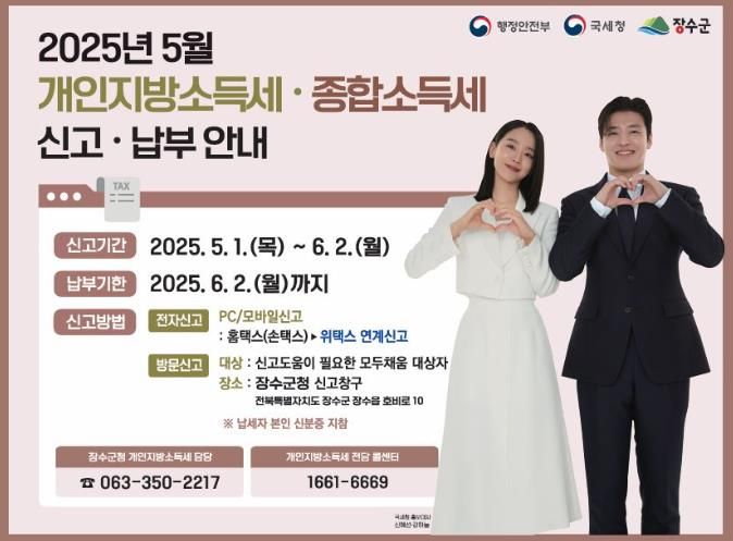 장수군, 5월 개인지방소득세 신고‧납부 기간 운영